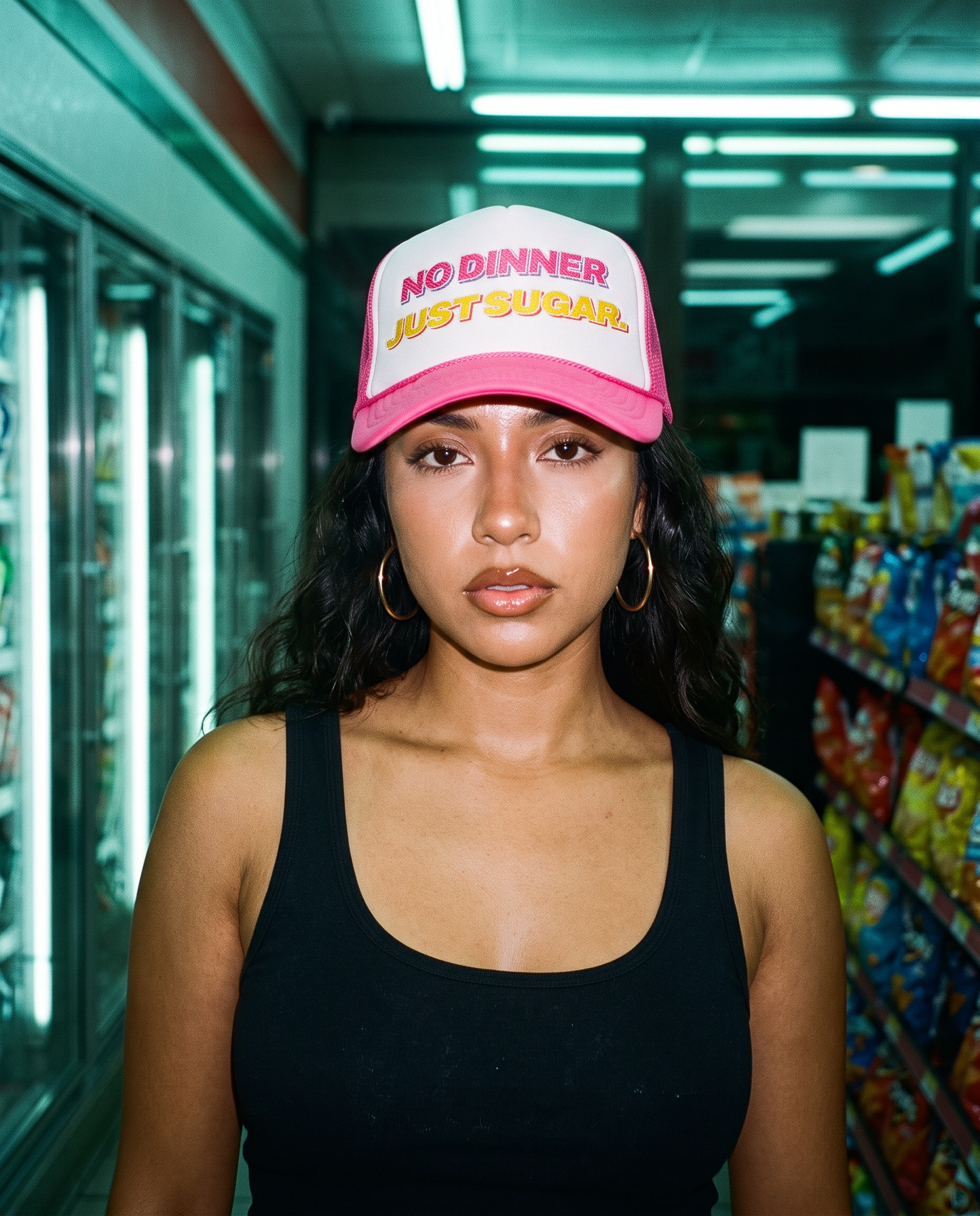 no dinner just sugar foam trucker hat in hot pink