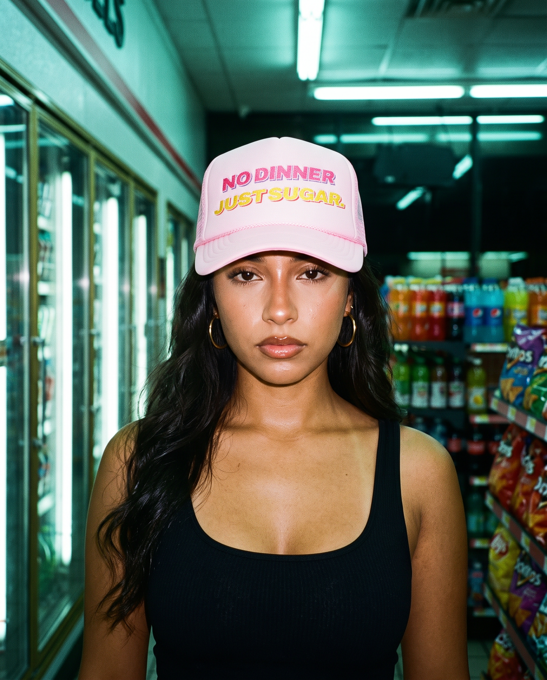 no dinner just sugar foam trucker hat in light pink